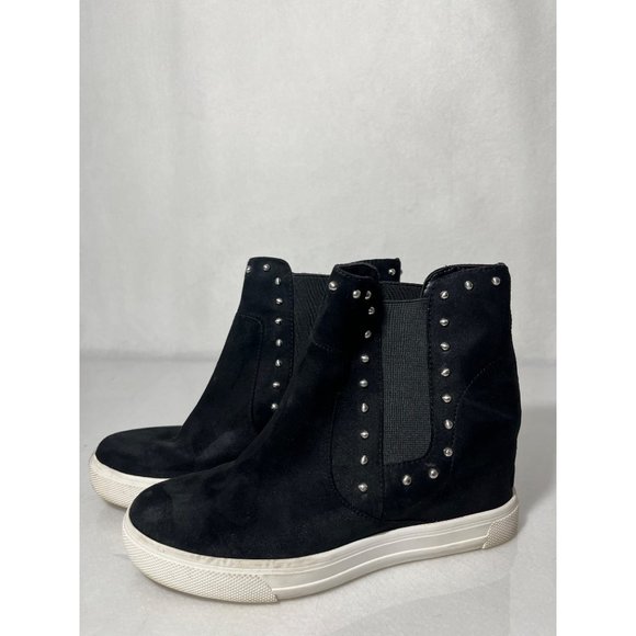 Aldo Shoes Ankle High Heels Black Suede Studded Womens Shoes 8 38.5 Platforms - Picture 1 of 11